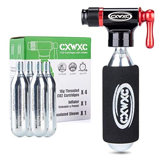 CO2 Inflator Kit with 4 x16g CO2 Cartridges - Presta & Schrader Valve Compatible - CO2 Bike Pump for Road and Mountain Bikes