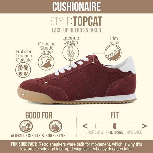 Image of CUSHIONAIRE Topcat Genuine Leather Suede Sneakers for Women, Lightweight Everyday Casual Womens Shoes with Retro Style and Cushioned Comfort