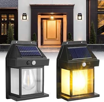 2 Pack Solar Wall Lights Outdoor Garden, Outdoor Wall Light with Motion Sensor, Wireless Mounted Wall Light with 3 Settings, Ideal for Wall Patio Fence Yard Front [Energy Class A+++]