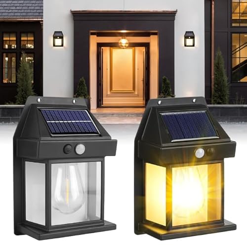 Dhqkqg 2 Pack Solar Wall Lights Outdoor Garden, Outdoor Wall Light with Motion Sensor, Wireless Mounted Wall Light with 3 Settings, Ideal for Wall Patio Fence Yard Front