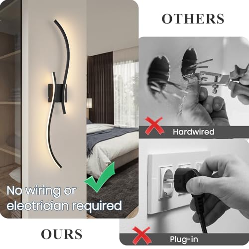 Image of Battery Operated Wall Sconce Set of 2, 18000mAh Black Rechargeable Wall Lights with Remote Control,3000K-6000K Dimmable LED Wireless Wall Light for Living Room Bedroom Hallway,39.3 Inch (Black)