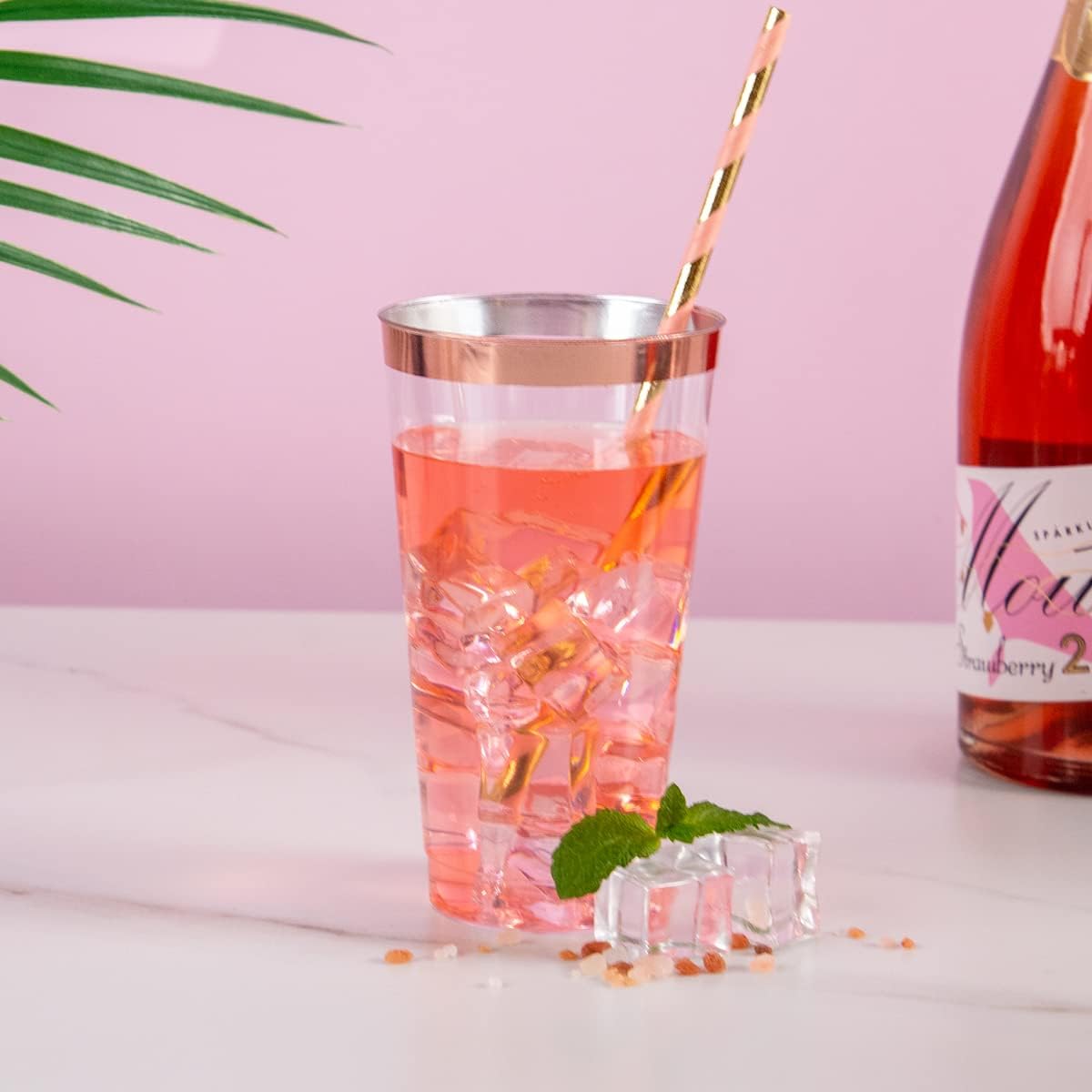 LIYH 100 Pcs Rose Gold Plastic Cups 16 oz - Clear Plastic Tumblers Rose Gold Rimmed Cups Fancy Disposable Wedding Cup Elegant Party Drinking Cup 480ml - Image 6