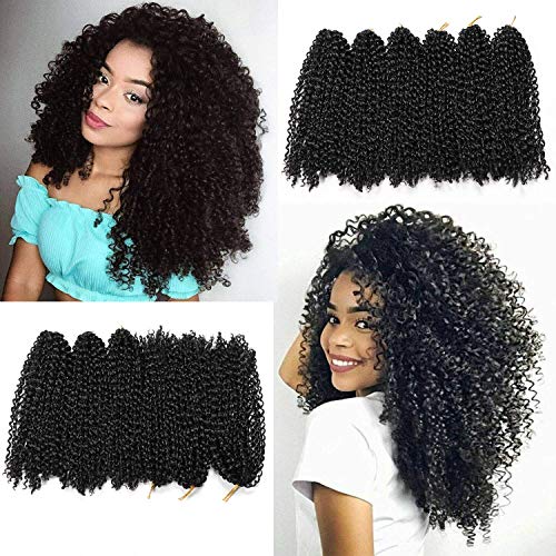 BeiSD 2Pcs/Pack 12'' 120g Afro Kinky Twist Hair Crochet Braids Natural Ombre Braiding Hair Synthetic Marlybob Curly Crochet Hair Pieces 4 Colors Available (1B)
