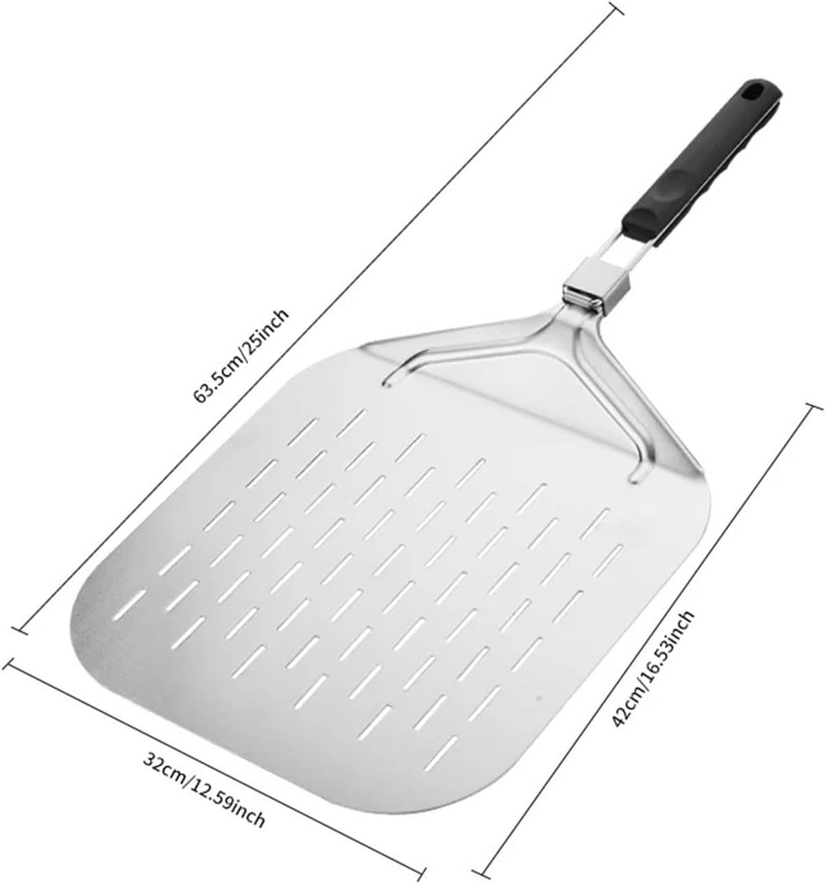 Aluminium Non Stick Pizza Peel, Perforated/Smooth Shovel With Folding Handle Baking Tool For Home Kitchen