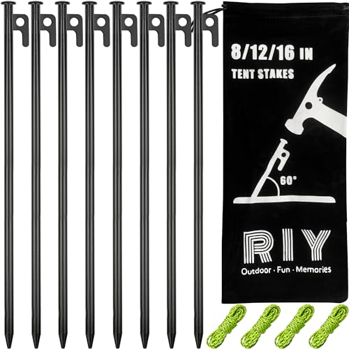 8 Pack Tent Stakes Heavy Duty Metal Tent Pegs for Camping...