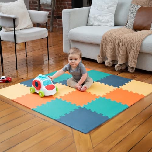 Image of MioTetto Baby Play Mat, Soft Foam Floor Tiles for Kids. Adjustable Interlocking Foam Tiles, Fits with 50x50 Playpen Baby mat for Crawling & Development, Safe & Non-Toxic Playmat for Babies 6-12 Months