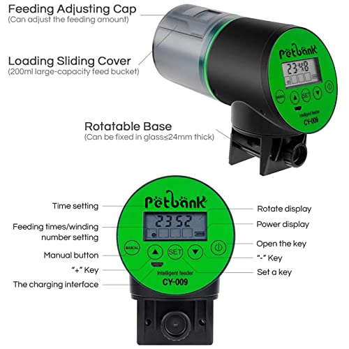 Petbank Automatic Fish Feeder - Rechargeable Timer Fish Feeder with USB Charger Cable, Fish Food Dispenser for Aquarium… - Image 4