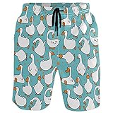 visesunny Men's Beach Short Funny Style White Goose Cartoon Swim Trunks Sports Running Bathing Suits with Mesh Lining