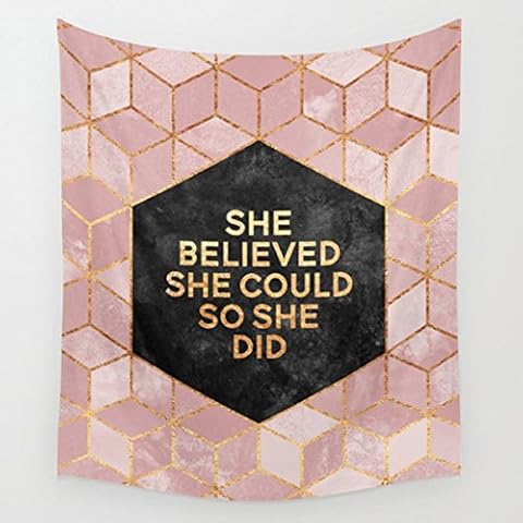 Koongso Pink and Gold Cube With Words Wall Hanging Tapestry Hippie Handicraft Decoration Beach Blanket for Bedroom Dorm Decor 60" W x 80" L Cover