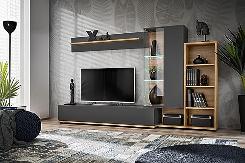 Deconation Composition Murale Silk pour TV en Bois - Gris/Beige - L 240 Cm X P 40 Cm X H 145 Cm