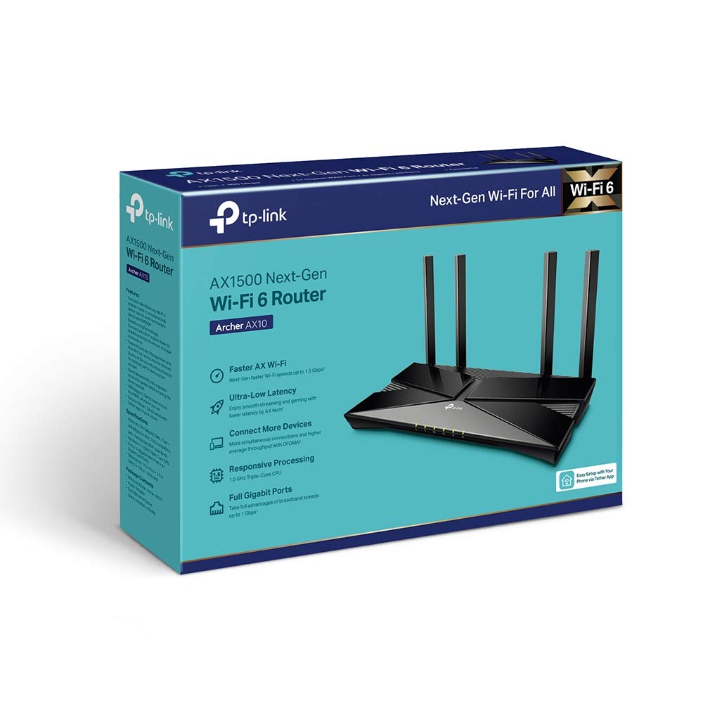 TP-Link Archer AX10 Wi-Fi 6 WLAN Router, Dualband AX1500, 5 Gigabit-Ports, WPA3, Kindersicherung, 2 Räume abdecken, keine DSL-Funktion