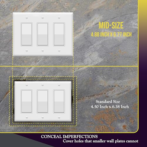 Image of ENERLITES Decorator Light Switch or Receptacle Outlet Wall Plate, Mid-Size 3-Gang 4.88 inch x 6.77 inch, Polycarbonate Thermoplastic, UL Listed, 8833M-W, White