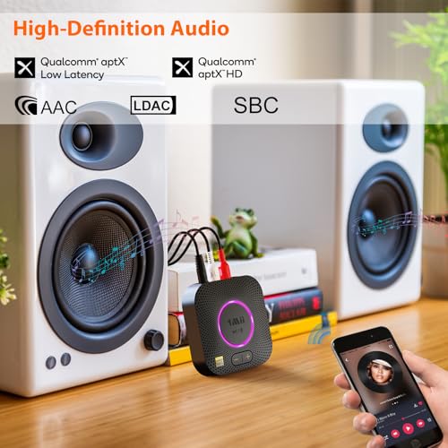 Image of 1Mii B06S+ LDAC Bluetooth 5.3 Receiver for Home Stereo Hi-Res Music Streaming, Hi-Fi Wireless Audio Adapter with aptX HD /LL, Long Range, Volume Control, RCA /3.5mm AUX Outputs