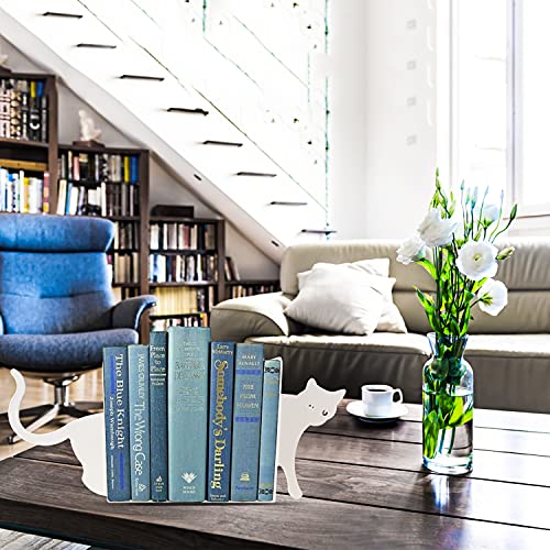 Generic Quotidian Designs Cat Bookends - Metal Decorative Kitty Holders For Books, Magazines, Non-Slip Pads, Round Corners Cute Animal Decoration Kitchen, Library, Office Desk Black, 11X4X6.5 (White) #TOP2
