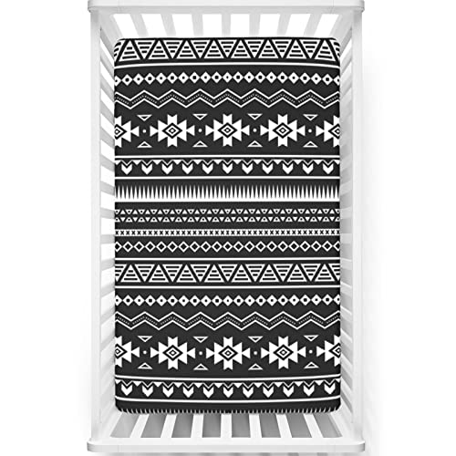 Image of Aztec Themed Fitted Crib Sheet,Standard Crib Mattress Fitted Sheet Toddler Bed Mattress Sheets-Baby Sheet for Boys Girls, 28“ x52“,Black White