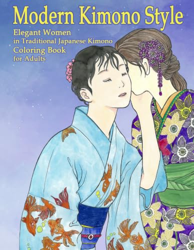 Modern Kimono Style: Elegant Women in Traditional Japanese Kimono: Coloring Book for Adults image 2