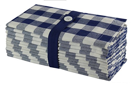 COTTON CRAFT 12 Pack Gingham Checks Oversized Dinner Napkins - Navy - Size 20"x20" - 100% Cotton - Tailored with Mitered Corners and a Generous Hem - Easy Care Machine wash