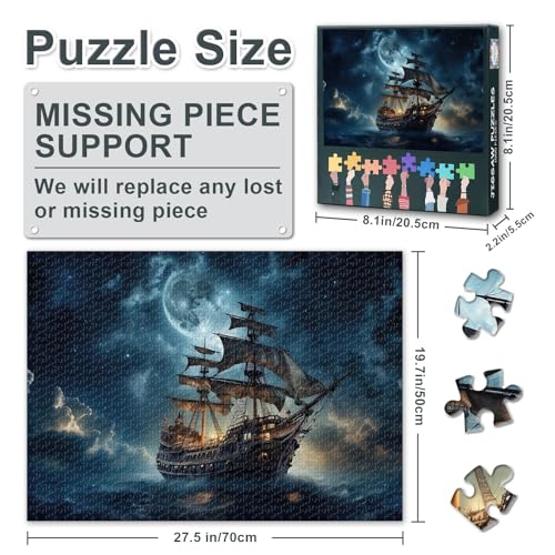 Rompecabezas Vintage Barco Pirata para Adultos 1000 Piezas | Ensamble Perfecto Sin Polvo Póster de Referencia, Dificultad Imposible, Divertido Y Difícil, 20 x 27 Pulgadas miniatura 2