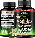 Moringa Capsules - Pure Moringa Leaf Powder - Extra Strength 10:1 Extract - Superfood Antioxidant for Cortisol Level, Energy & Joint Support - Natural Vegan, Non-GMO - Made in USA - 180 Capsules