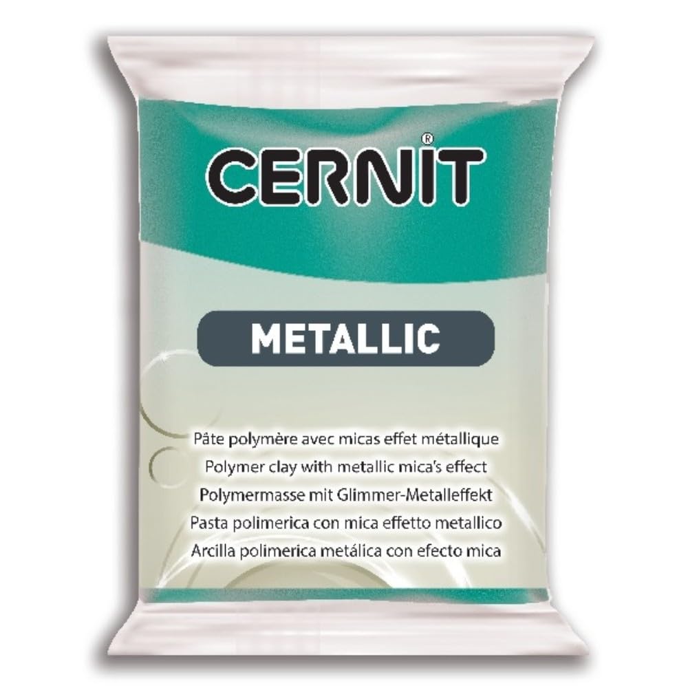 CERNIT CE0870056676C - A Pack of Metallic Effect Polymer Clay Block - Modelling and Baking Clay - Turquoise Colour - 56 g Block - Manufactured in Belgium