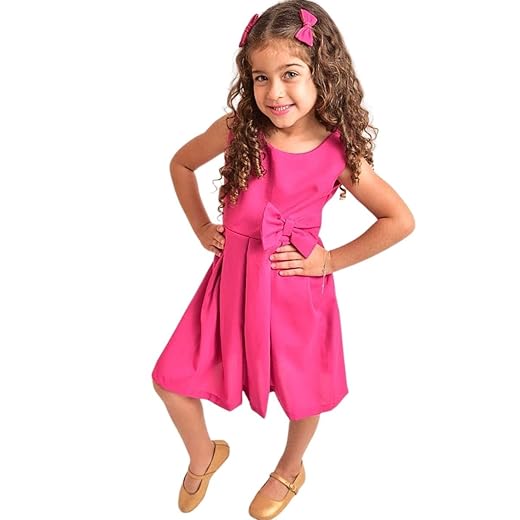 Vestido Infantil com Laço, Saia Rodada Estilo Princesa,