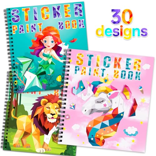 homicozy 3PCS Paint by Sticker Books for Kids Ages 4-10 Unicorn Mermaid Animal Sticker by Number Kit 30 Pictures Mess-Free Travel Road Trip Art & Craft Activity Birthday Gift for Girls 4-10
