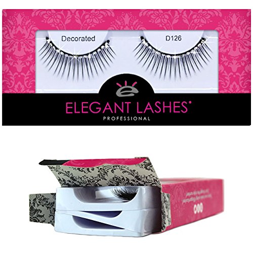 Elegant Lashes D126 (Triple Pack - 3 Pairs) | Lengthening Rhinestone False Eyelashes for Halloween Dance Rave Costume