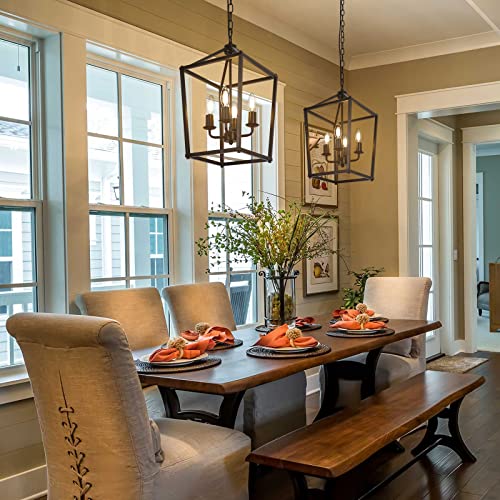 Gzjunyo 4-Light Black Farmhouse Chandelier Light Fixture Iron Lantern Pendant Light Metal Cage Kitchen Hanging Light Fixtures For Kitchen Island, Dining Room, Entryway, Foyer, Hallway #TOP1