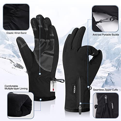 Krosa -10℉ Winter Gloves Men Women, 10 Touchscreen Fingers Snow Ski Gloves, Waterproof Cold Weather Gloves (L, Black) #TOP5