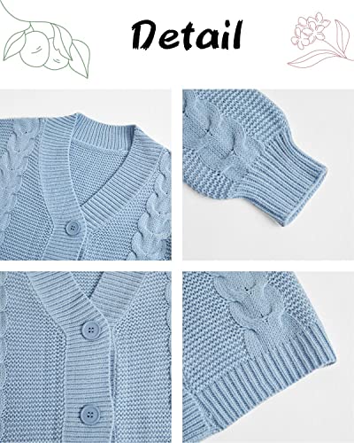Image of Apbondy Girls Cable Knit Cardigans Button Down Long Sleeve Chunky Sweater Outerwear Blue
