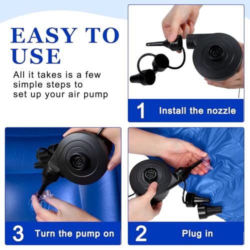 Image of Realspring 9 Pcs Inflatable Bean Bag Chair, Air Pump,Dark Blue | Electric Pump for Inflation, Foldable Blow up Chairs for Outdoor Movie Seating, Portable Sofa for Adults Camping