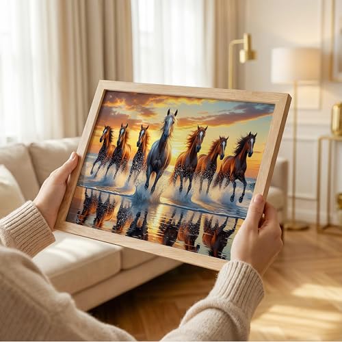 Image of Suneree 7 Horse Vastu Wall Painting (Landscape Collection) (Natural, Design 06, 10x13 Inch)