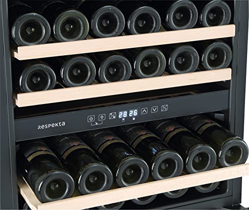 respekta Einbau-Weinkühlschrank für 36 Standardflaschen / 85 L Nutzinhalt / 2 Temperaturzonen, je 5°-22°C/Touch Control/LED Leuchte/Wechselbarer Türanschlag/Max. 41 dB/WKSE 36-19, Schwarz