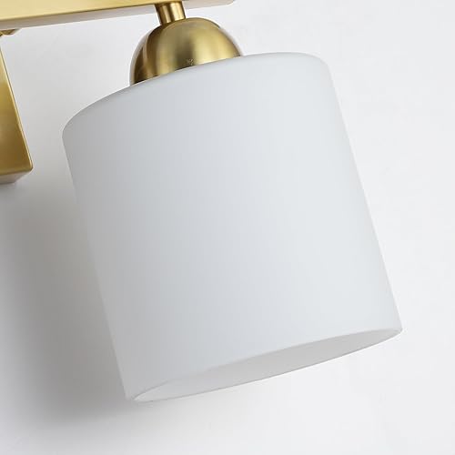 Miniatura 6 de Lámpara de tocador de baño de acero inoxidable con vidrio de leche sobre el espejo, 2 lámparas de baño doradas cepilladas con vidrio esmerilado,