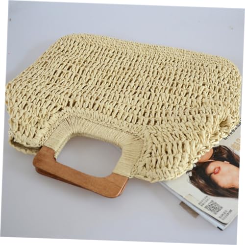 PartyKindom Women Vintage Straw Woven Handbag Stylish Beach Bag for Summer Travel Capacity Tote for Unique Khaki Design for Outdoor Use2