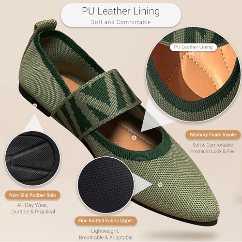 REFRASE LIFE Women's Ballet Flats Pointed Toe with Elastic Strap, Black and Beige Dressy Knit Slip-On Ballet Shoes for Everyday Wear, Lightweight and Breathable4