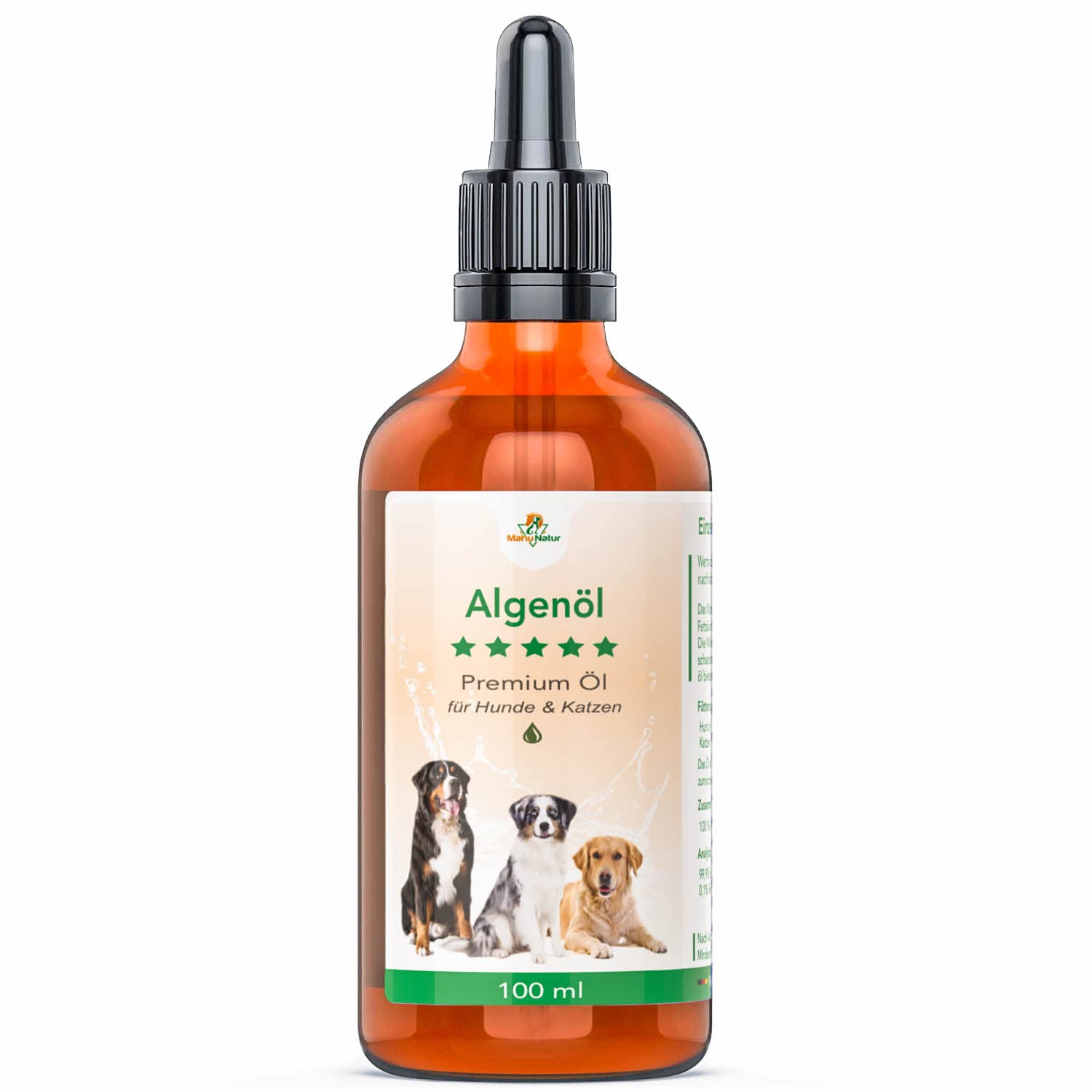 Mahu Natur 100 ml Algenöl Für Hunde - Vegane Und Nachhaltige Alternative Aus Mikropflanzen - Nachhaltige Glasflasche Mit Glaspipette