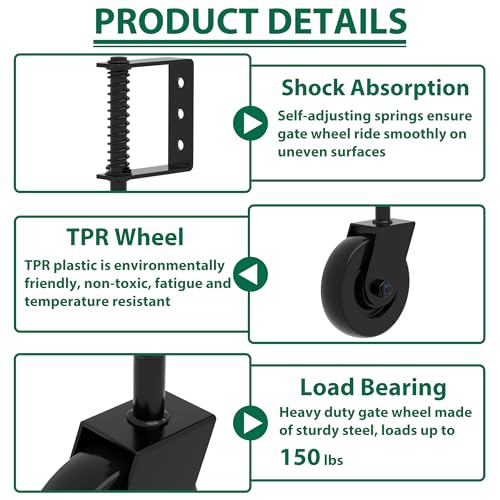 Image of 4.3 inch Heavy Duty Gate Wheel 360 Rotation Gate Wheel with Spring Loaded Shock Absorption Gate Caster Gate Kit for Fence, Farm, Garden and Wooden Gate 150 Lbs Capacity (1Pack)