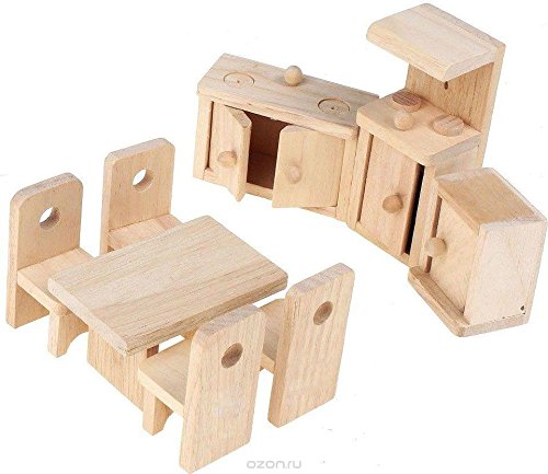lakshya wooden lounge bathroom kitchen dollhouse furniture set (wooden textured)- Multi color