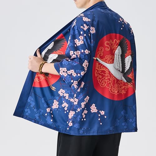 Image of PRIJOUHE Men's Japanese Kimono Cardigan Jackets Casual Long Sleeve Open Front Coat Lightweight Yukata Outwear