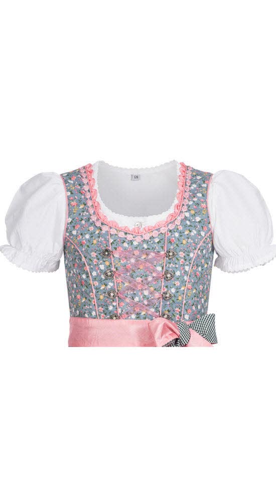 Nübler Dirndl Mädchen Nicky - 3-teiliges Set mit Dirndlkleid, Trachtenbluse & Schürze im traditionellen Stil - Original bayerische Tracht, Hochwertige Qualität, Blau-Rosa