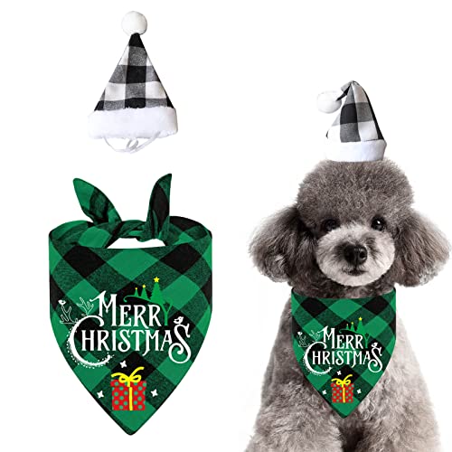 jiuhao Dog Christmas Bandana,Dog Bandana for Christmas Pet Kerchief Scarf Dog Triangle Bibs Washable for Christmas Holiday Festival Theme Party Cat Dog (Green-1)