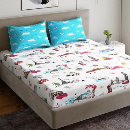 Image of Home Ecstasy 100% Cotton King Bedsheet with 2 Pillow Covers - (Size 87 x 108 inches, 200 TC, Colour - White)