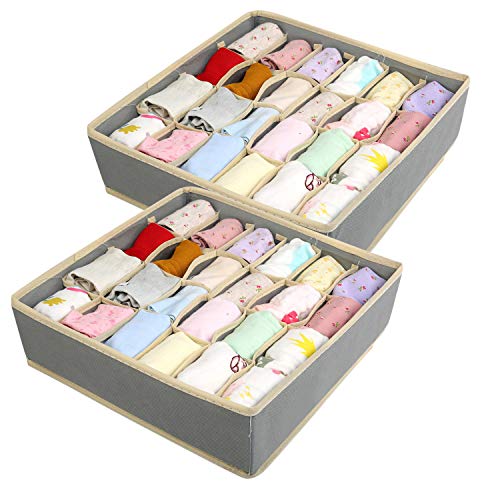 BelleStyle Organizadores Cajón Divisores, 2 Paquetes Textil organizadores cajón Plegable Ropa Interior Cajas de Almacenamiento Closet separadores para almacenar Calcetines Bufandas Sujetador (Gris)