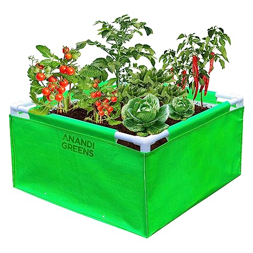 Image of Anandi Green's HDPE UV Protected 360 GSM Green Color Rectangular Plants Grow Bags Suitable for VegetableTerrace Gardening with PVC Pipe Support Pack of 1 (2x2x1 FIT)