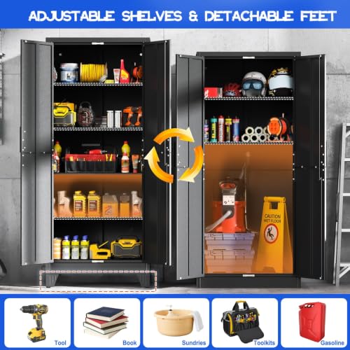 Image of GAIOUS 71 inch Tall Metal Pantry Storage Cabinet with Lock, File Cabinet Black