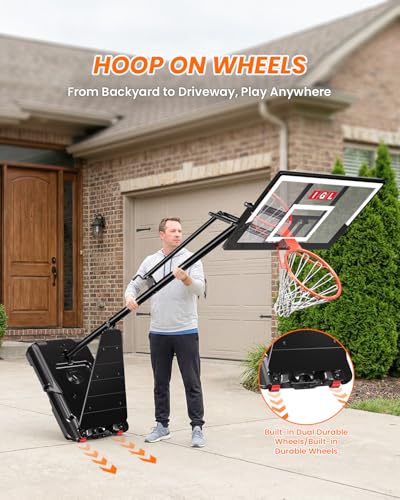 Image of IGL Basketball Hoop Outdoor 47 Inch, Height Adjustable 5.3-10 FT, Portable Basketball Goal with Shatterproof Backboard for Kids Teens Adults, Backyard Driveway