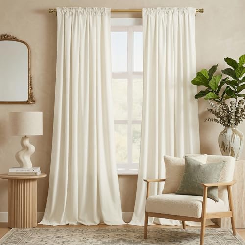 NICETOWN Ivory White Velvet Curtains 120' Length for Bedroom Living Room, Room Darkening Drapes Thermal Insulated, Luxury and Thick Window Panels for French Door/Country House, 52' Wide, 2 PCs
