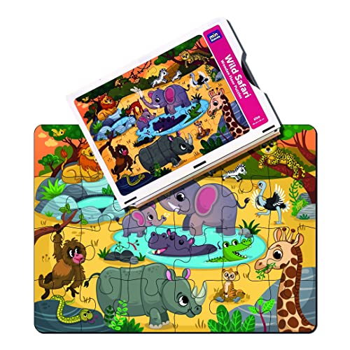 Image of Mini Leaves 24 Piece Wild Safari Animals Jigsaw Puzzle - Wooden Educational Toys for Kids 3+ Years - Safe & Durable Pre-School Gift