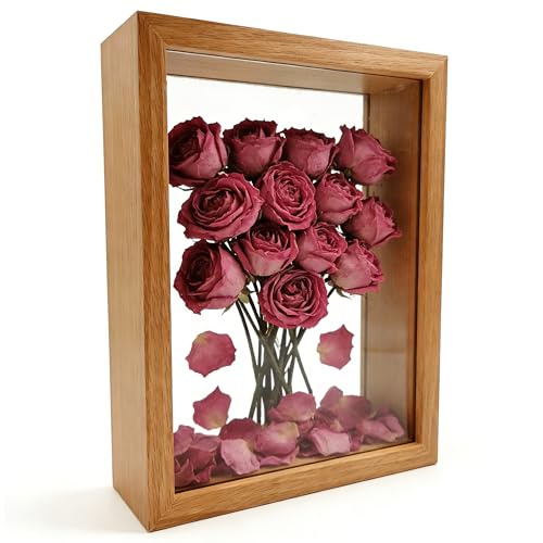 Niuhong Marco Caja Sombra Acrílico Transparente Relleno Marcos Fotos Madera 3D Fotos Ramos Flores Marcos Objetos Medallas Viajes Bautizo Cumpleaños Conmemorativos Regalo Boda (22*17*4cm)